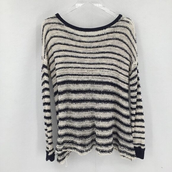 Free People Judy Punk open weave sweater stripe navy blue lace tie Small - Picture 4 of 5